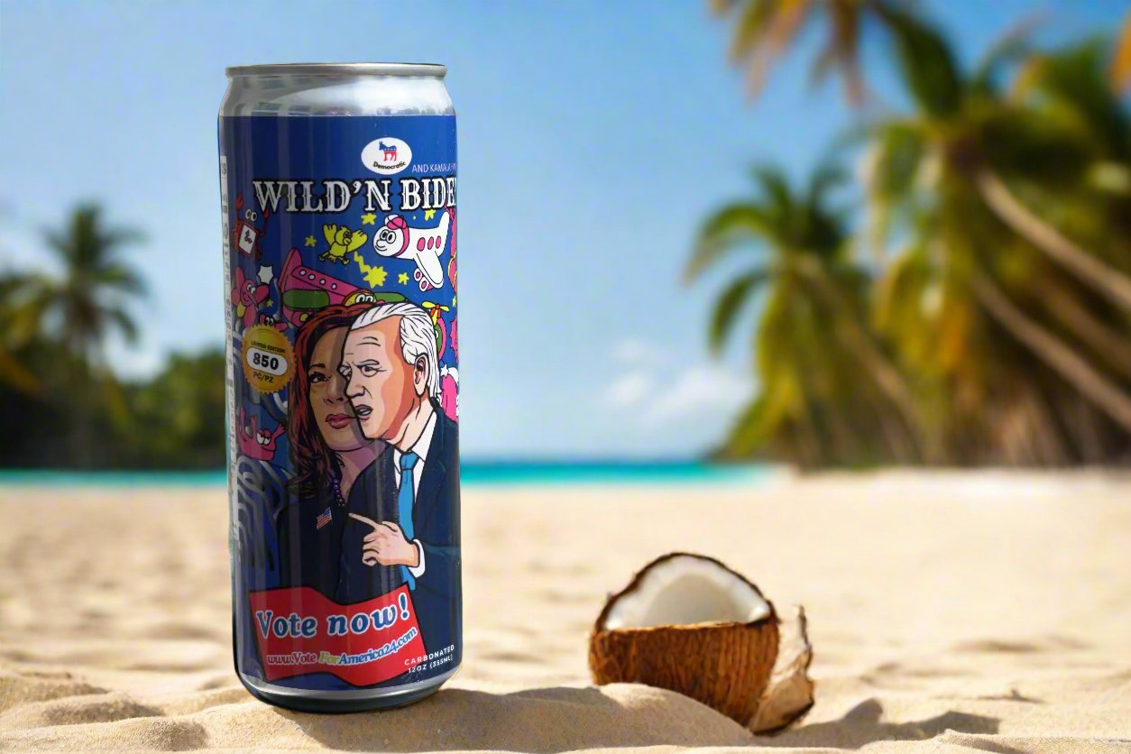 Wild'n Biden democratic limited edition soda drink collectible, collector's item, Kamala soda drink, America, US election, liberals 